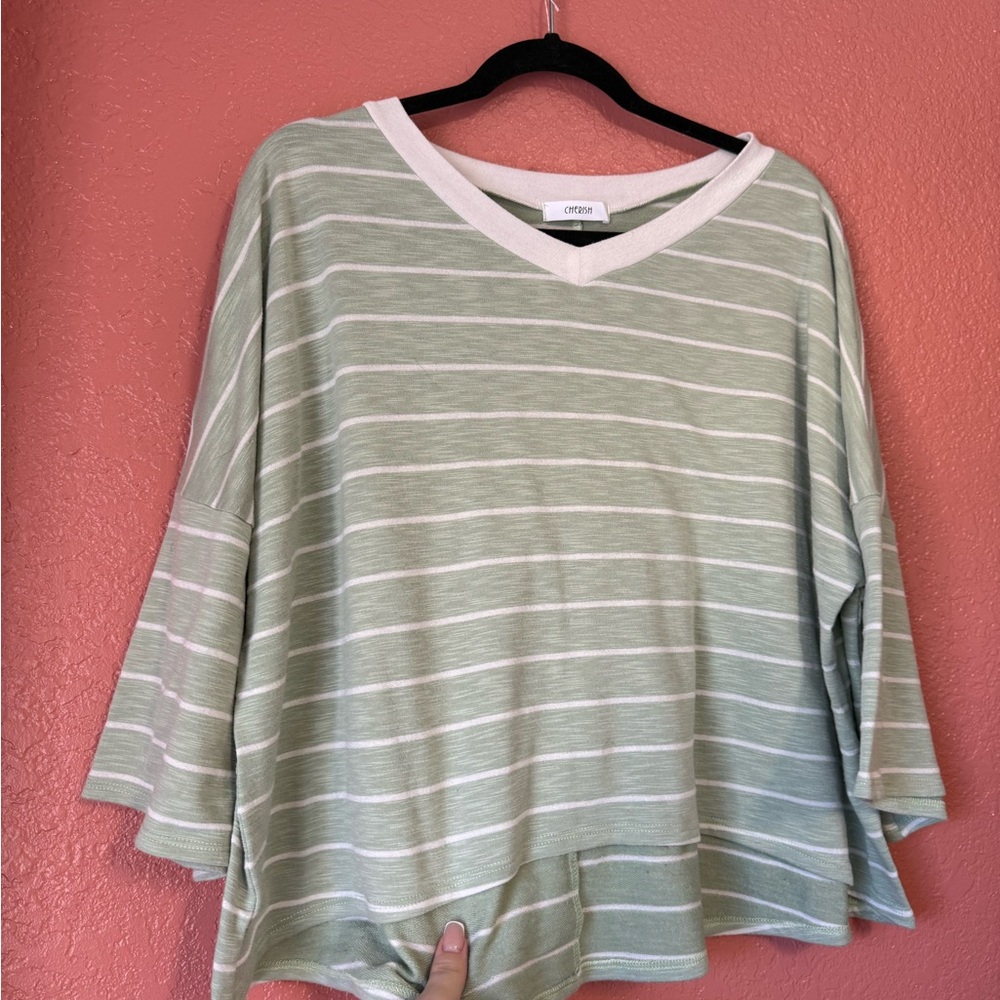Cherish Sage Striped Long Sleeve Top